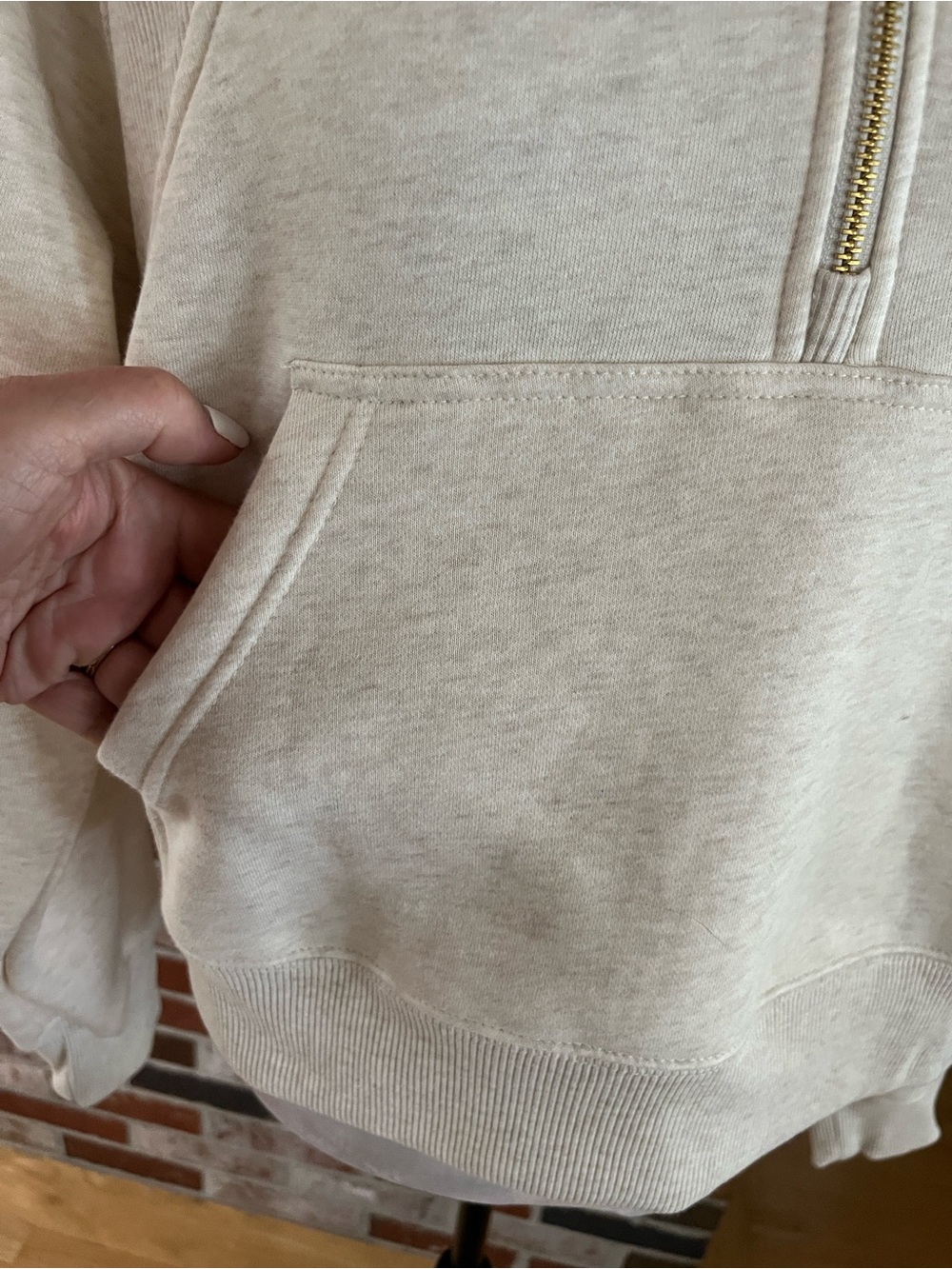 MEMBERS MARK Cream  Cropped Fleece Half Zip Pullover Sweatshirt  M NWOT - Picture 6 of 10